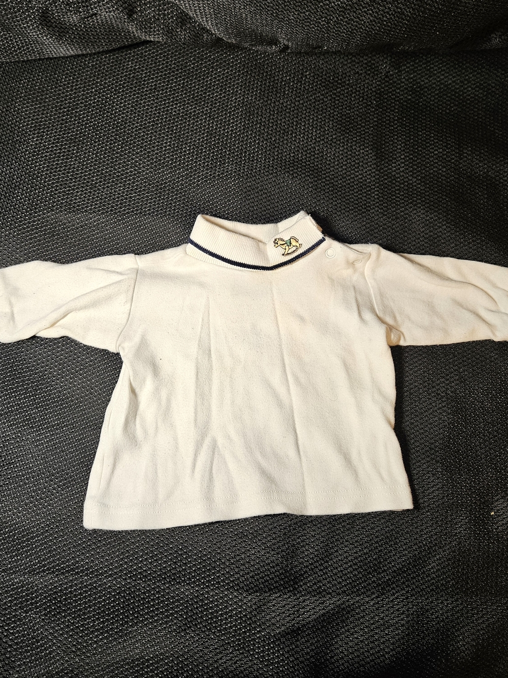 Cream Long-Sleeve Kids Top with Navy-Trim Mock Collar